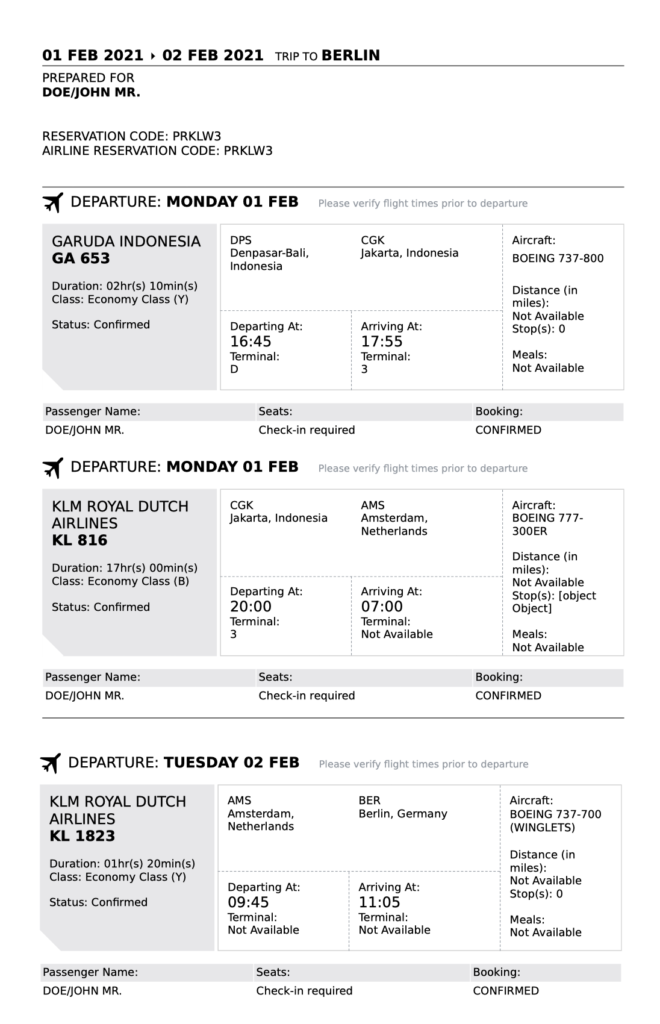 Fake Flight Confirmation Email Template