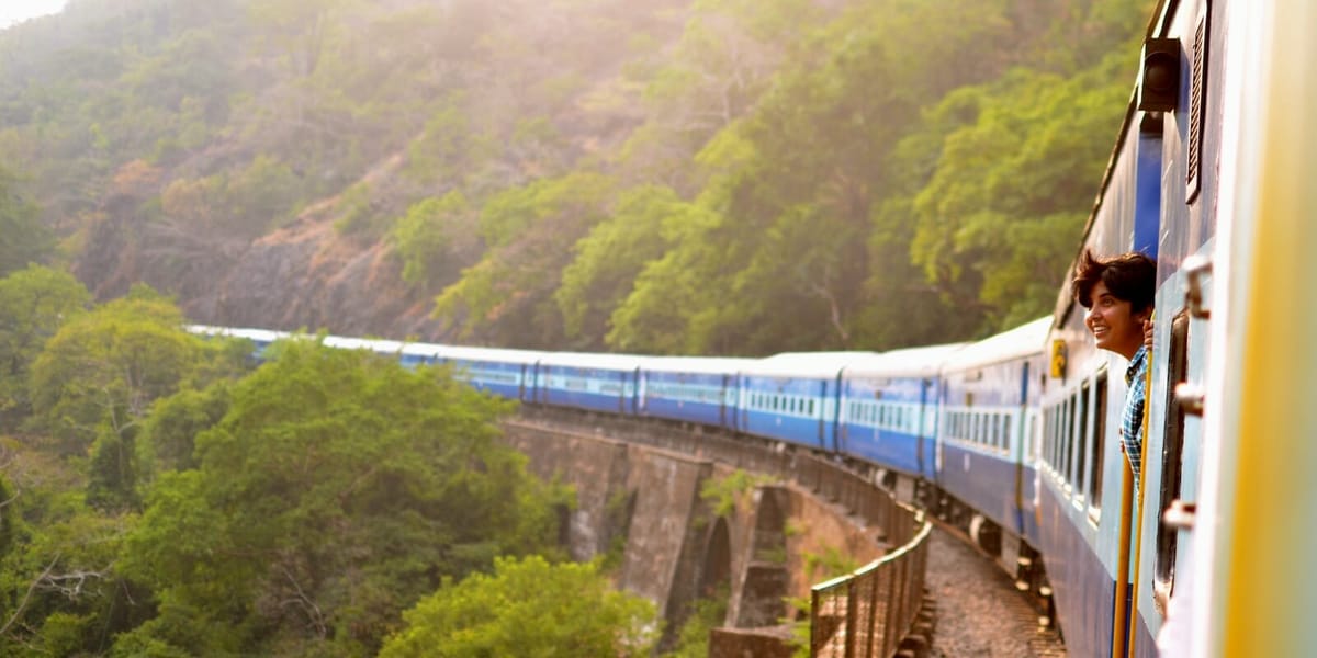 moving train near trees
