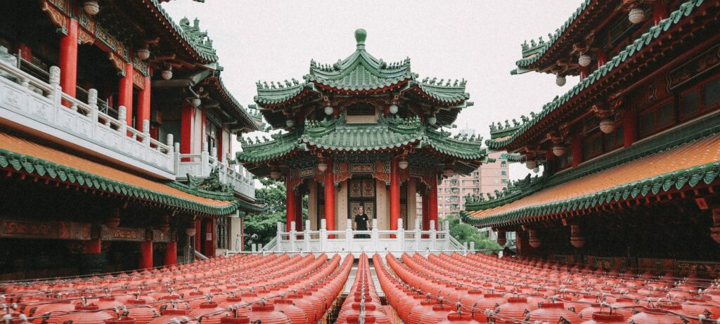 green and red pagoda temple